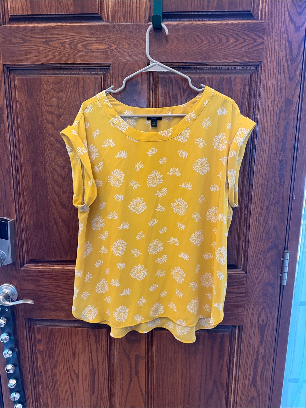 Ann Taylor Factory Yellow Floral Cap-Sleeve Blouse
